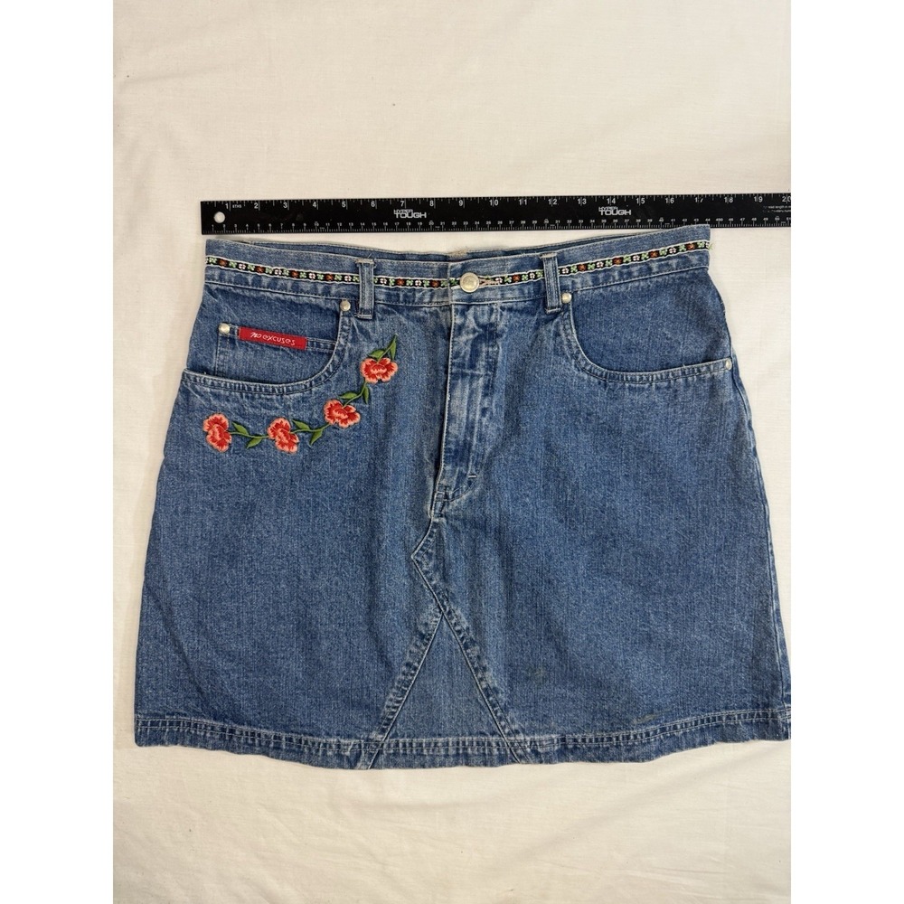 Y2K NO EXCUSES sz‎ 15/16 100% Cotton Denim Skirt  Y2K Retro Floral